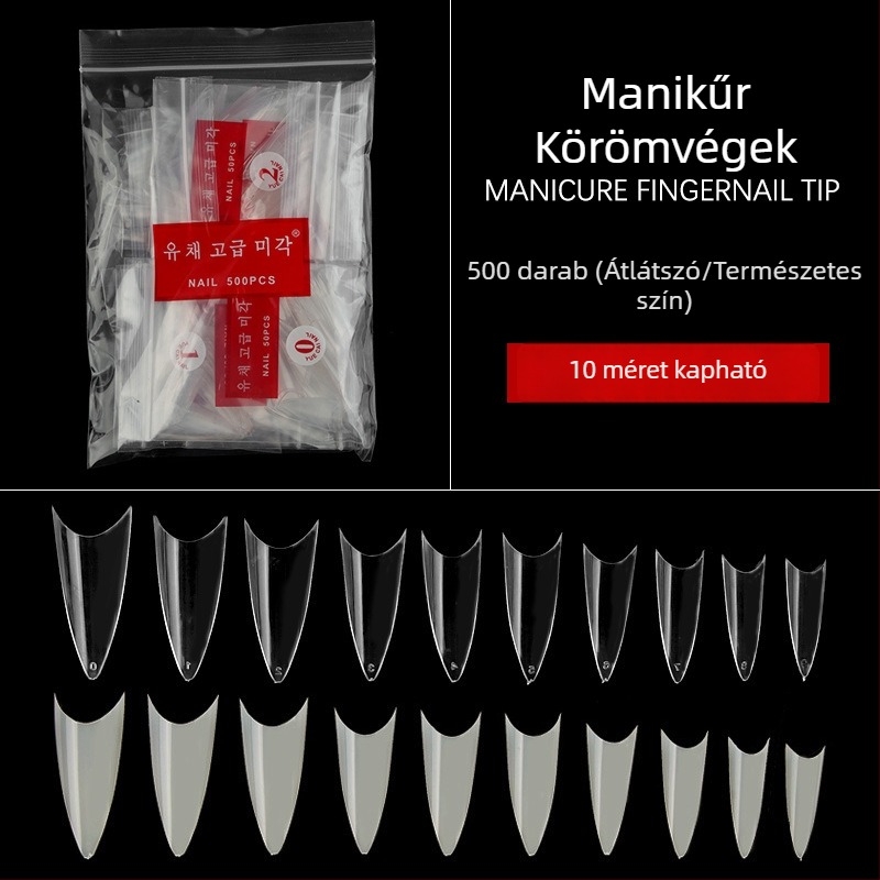 Red nuo hegyes körömtippek, átlátszó műkörmök, francia stílus, 500 darab, műanyag, átlátszó és természetes szín