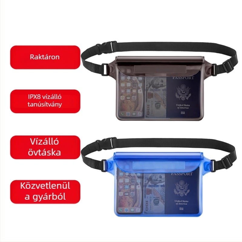 PVC vízálló telefon-táska kültéri övvel, nagy kapacitású úszáshoz és merüléshez, érintőképernyő-kompatibilis tároló
