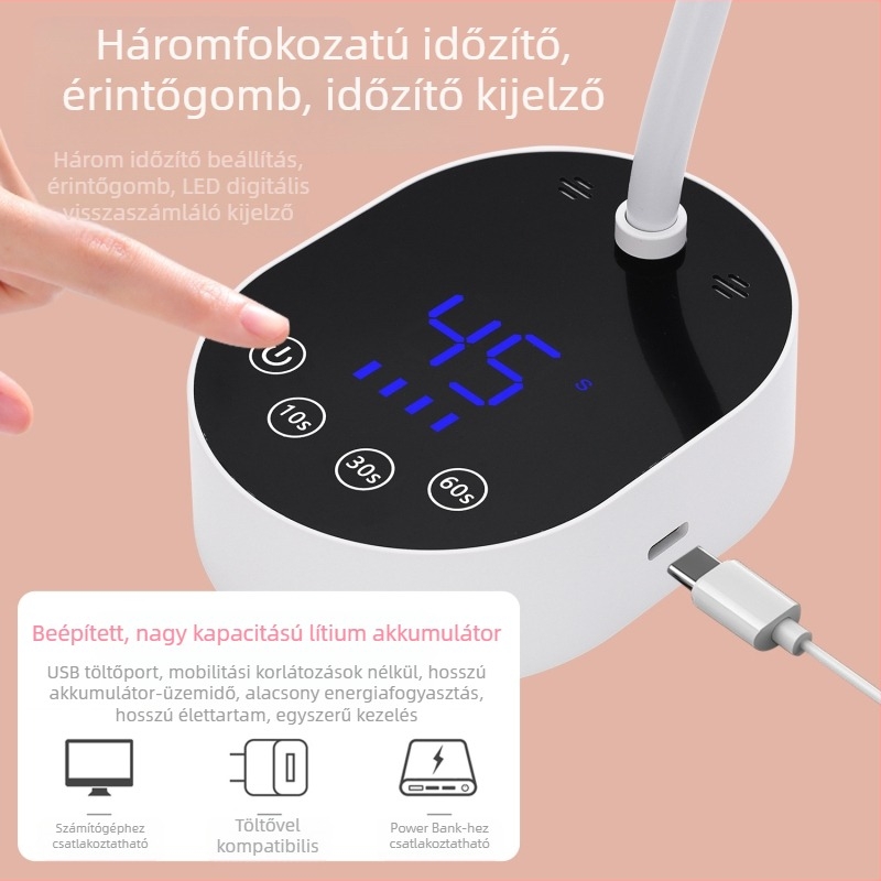 Körömlámpa fototerápiával, asztali UV-gél körömlakk szárító, intelligens szenzorral és energiatárolóval, gyors száradás