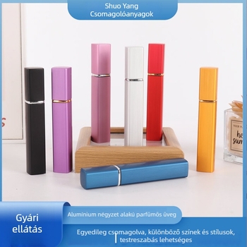 12 ml alumínium négyzet alakú parfümös flakon hosszú nyomású adagolóval, praktikus utazási kozmetikai spray