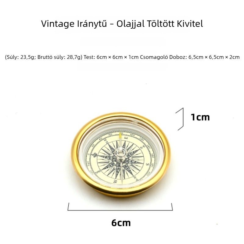 Kültéri retro arany iránytű fényes felülettel, hegymászáshoz és túrázáshoz