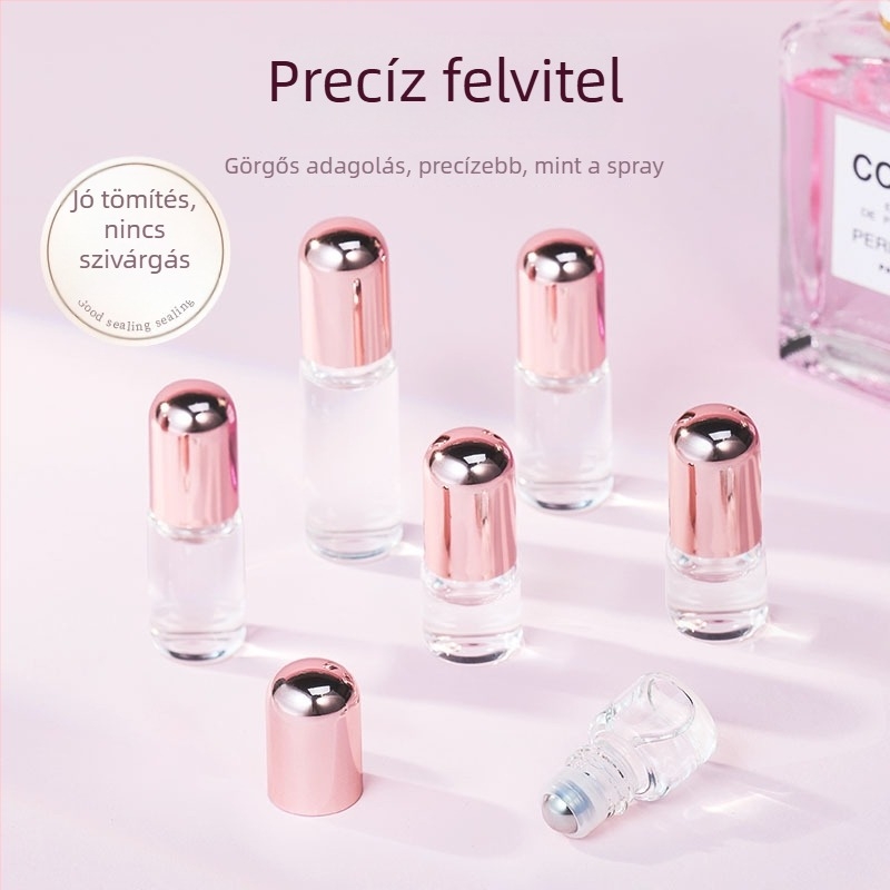 Átlátszó rollerüveg rozé arany fedéllel, 1 ml/2 ml/3 ml, illóolaj és parfüm számára.