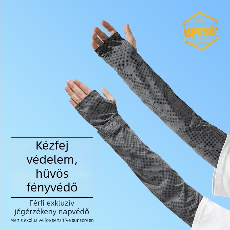 Nyári UV-védő arcmaszk és karvédők készlete – kerékpár- és horgászathoz, vezetéshez; férfiaknak plusz méret, laza szabás, nylon anyag