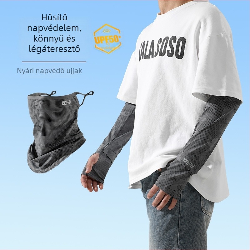 Nyári UV-védő arcmaszk és karvédők készlete – kerékpár- és horgászathoz, vezetéshez; férfiaknak plusz méret, laza szabás, nylon anyag