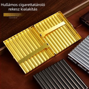 Zárt fém cigarettatartó középméretű cigarettákhoz, prémium érzet, hullámos fém dizájn, 20 darabos csomag