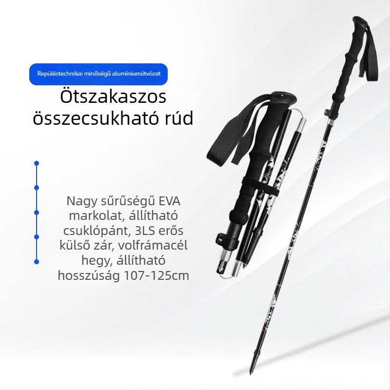 Newcaso összecsukható túrabot, 7075-ös alumínium ötvözet, ultra könnyű, öt részes, golyózáras