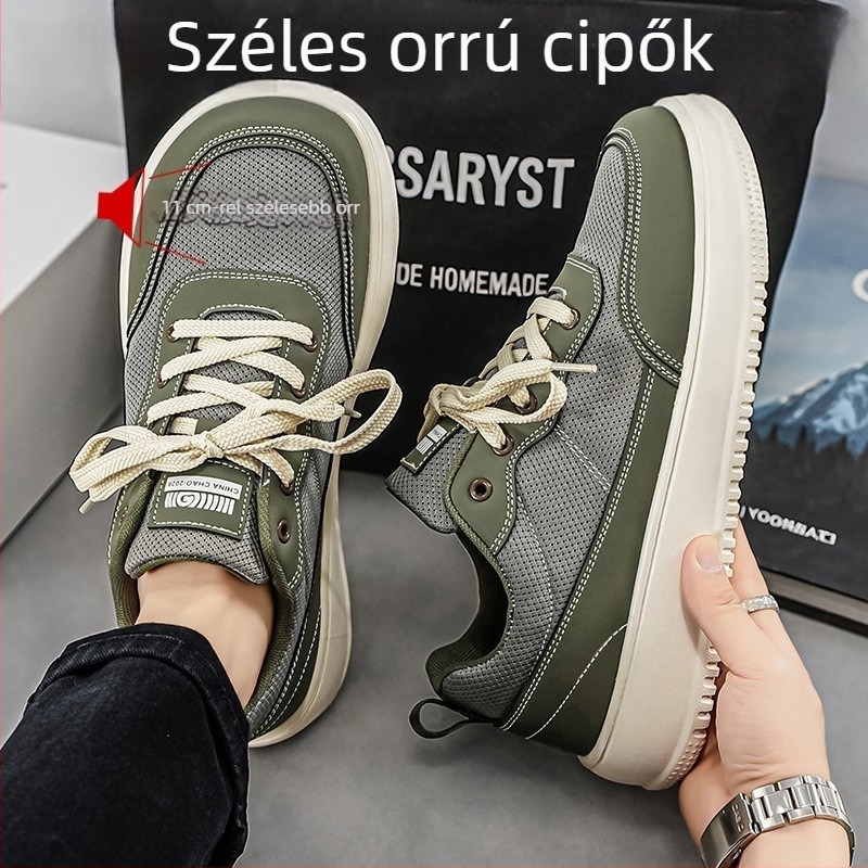 Uniszex nyári légáteresztő hálós sportcipő, széles orral, vastag talppal, mindennapi cipő
