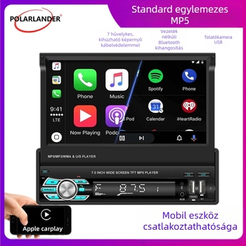 7 hüvelykes vezeték nélküli CarPlay MP5 lejátszó kézzel kihúzható kijelzővel és Bluetooth hátrameneti kamerával