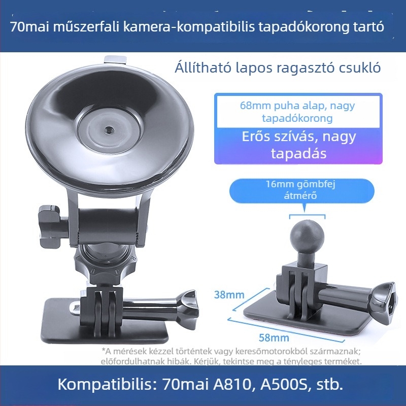 Szilikonból készült vákuumos autós dashcam tartó 70Mai Pro A800/A500S számára, 68 mm alap, 360°-os forgás