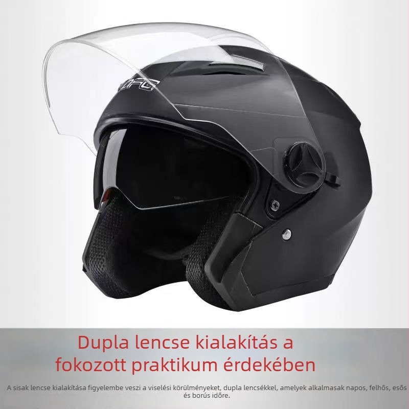 DFG elektromos jármű sisak férfiak és nők számára, téli meleg, párásodás elleni, egész éves viselés, fél sisak dupla vizorral