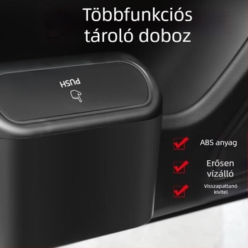 Autóba szerelhető szemetes lehajtható fedéllel, mini tároló doboz, akasztható az autó oldalsó ajtójára