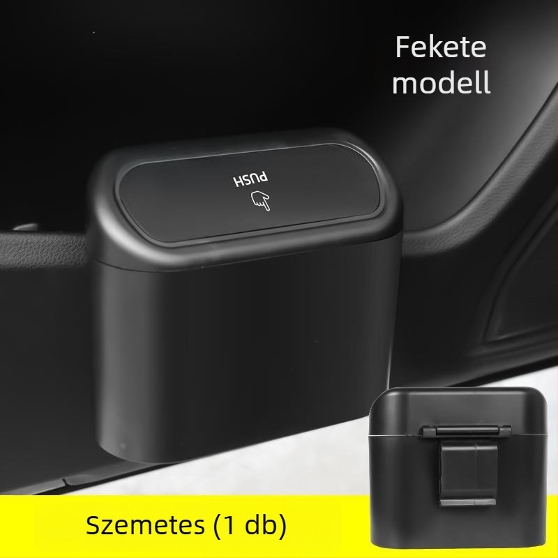 Autóba szerelhető szemetes lehajtható fedéllel, mini tároló doboz, akasztható az autó oldalsó ajtójára