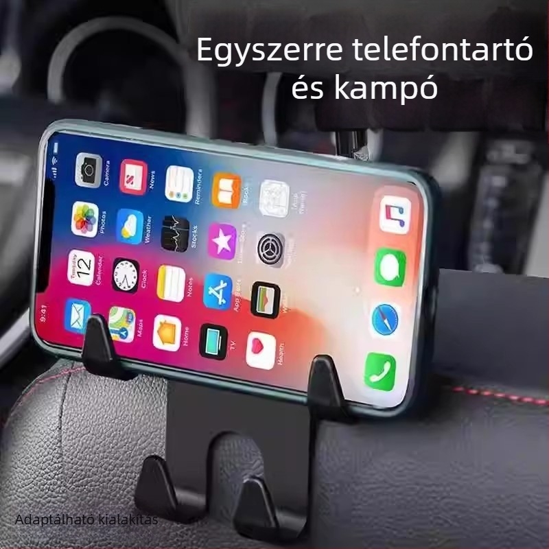 Autóhorgok elő- és hátsó ülésekhez, kampók a hátsó támlánál, multifunkcionális autós szervező, telefon-tartó