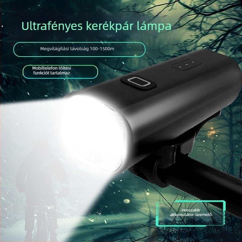 Alumíniumötvözetes kerékpár első lámpa, 800 lm fényerő, USB gyors töltés és telefon töltése, éjszakai tekeréshez