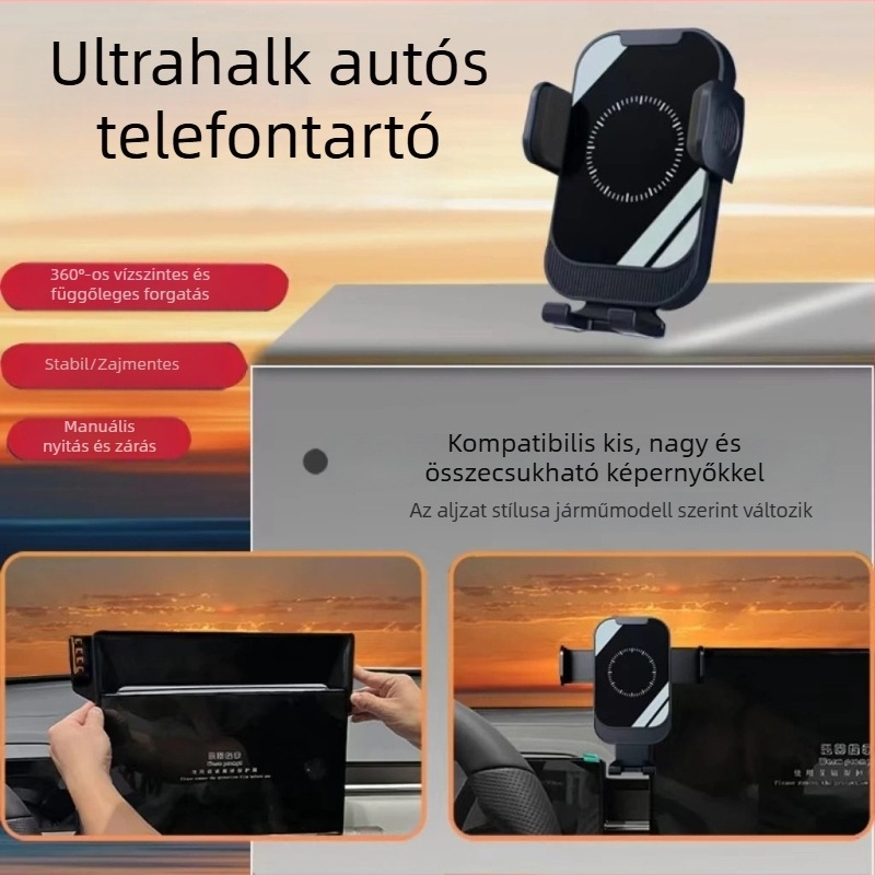 360°-os forgó autós telefontartó a műszerfalon/szellőzőn, kompatibilis 4,7–7,5 hüvelykes készülékekkel