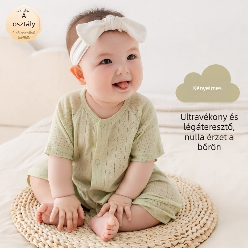 Újszülött nyári modalból készült lélegző hálós romper rövid ujjú