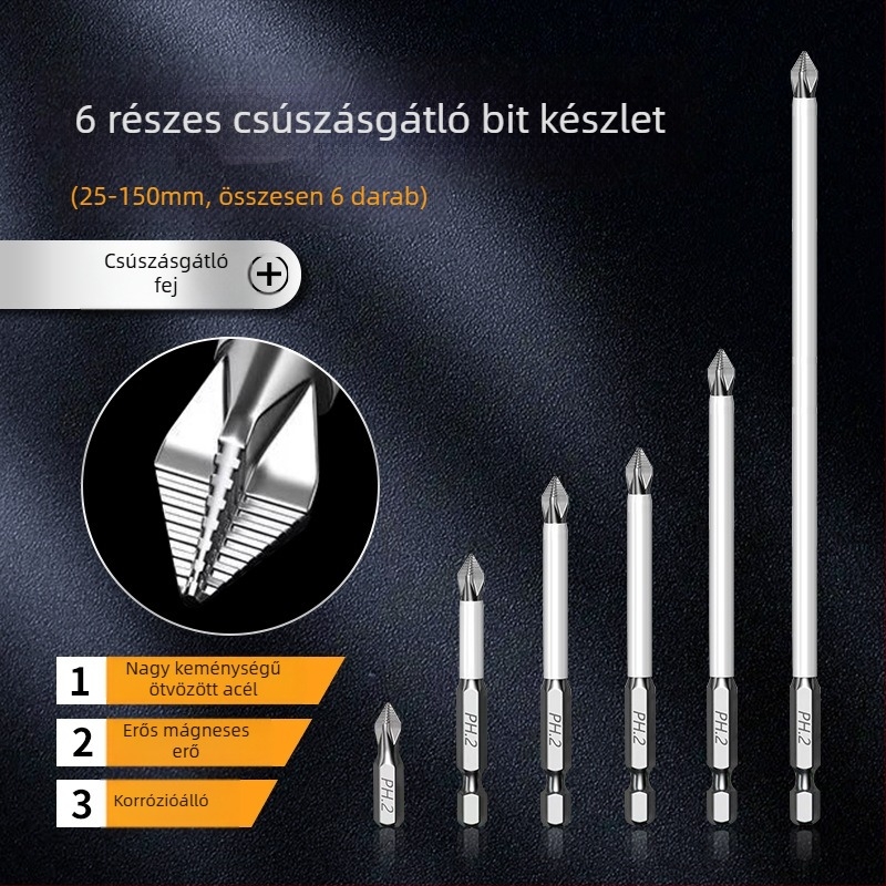 Longhe S2 ipari minőségű csúszásmentes Phillips bit erős mágnessel elektromos fúróhoz és csavarhúzóhoz — hexagonális fejű ultrakemény bit