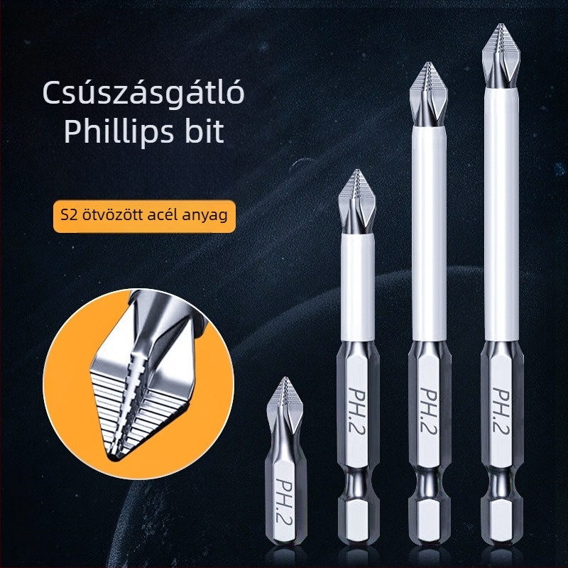 Longhe S2 ipari minőségű csúszásmentes Phillips bit erős mágnessel elektromos fúróhoz és csavarhúzóhoz — hexagonális fejű ultrakemény bit