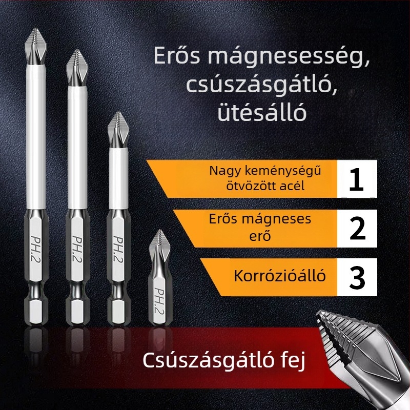 Longhe S2 ipari minőségű csúszásmentes Phillips bit erős mágnessel elektromos fúróhoz és csavarhúzóhoz — hexagonális fejű ultrakemény bit