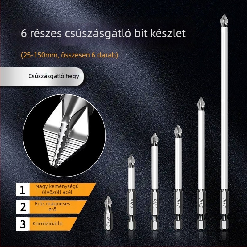 Longhe S2 ipari minőségű csúszásmentes Phillips bit erős mágnessel elektromos fúróhoz és csavarhúzóhoz — hexagonális fejű ultrakemény bit