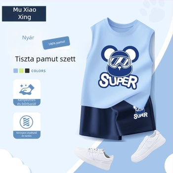 2025-ös új fiú nyári szett: kényelmes, sportos öltözet – ujjatlan mellény és rövidnadrág, két részes