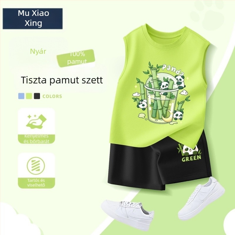 2025-ös új fiú nyári szett: kényelmes, sportos öltözet – ujjatlan mellény és rövidnadrág, két részes