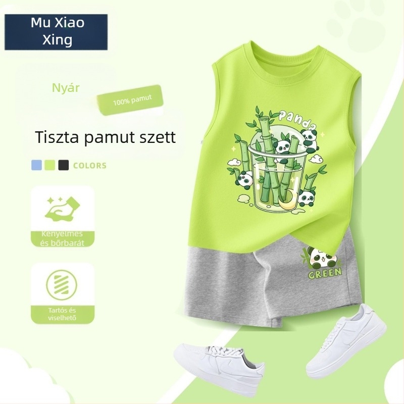 2025-ös új fiú nyári szett: kényelmes, sportos öltözet – ujjatlan mellény és rövidnadrág, két részes