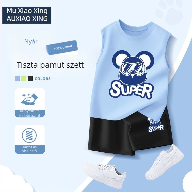 2025-ös új fiú nyári szett: kényelmes, sportos öltözet – ujjatlan mellény és rövidnadrág, két részes