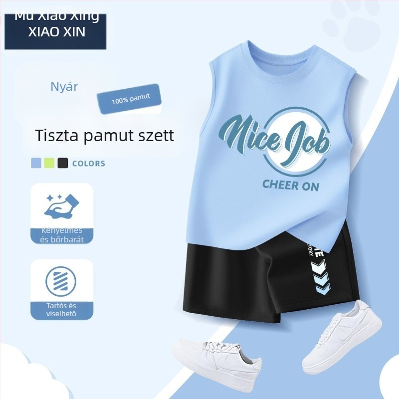 2025-ös új fiú nyári szett: kényelmes, sportos öltözet – ujjatlan mellény és rövidnadrág, két részes