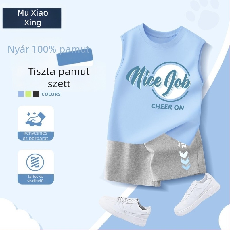 2025-ös új fiú nyári szett: kényelmes, sportos öltözet – ujjatlan mellény és rövidnadrág, két részes