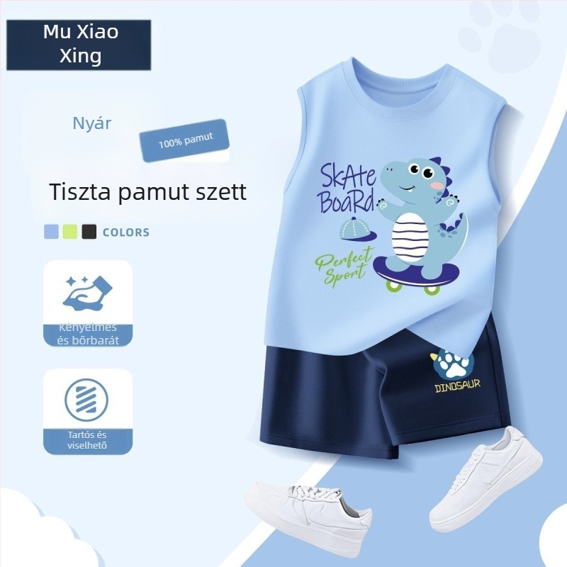 2025-ös új fiú nyári szett: kényelmes, sportos öltözet – ujjatlan mellény és rövidnadrág, két részes