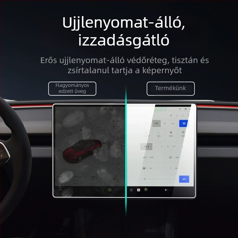 Tesla Model 3 középkonzol kijelzővédő fólia Y/X/S kijelzőkre – ujjlenyomat-mentes és tükröződésmentes