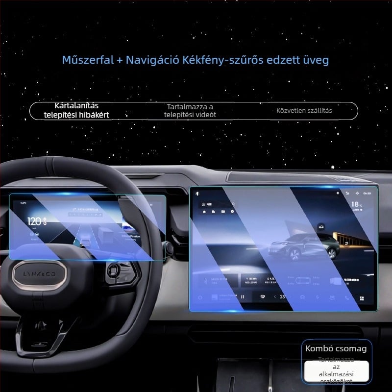 Lynk & Co 08 központi kijelzőhöz készült edzett üvegvédő fólia navigációs képernyőre és műszerfalra