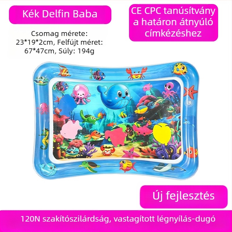 Négyszögletes Delfin baba hasizom-matrac – Felfújható PVC játékmatrac a kúszás és vízi játékokhoz