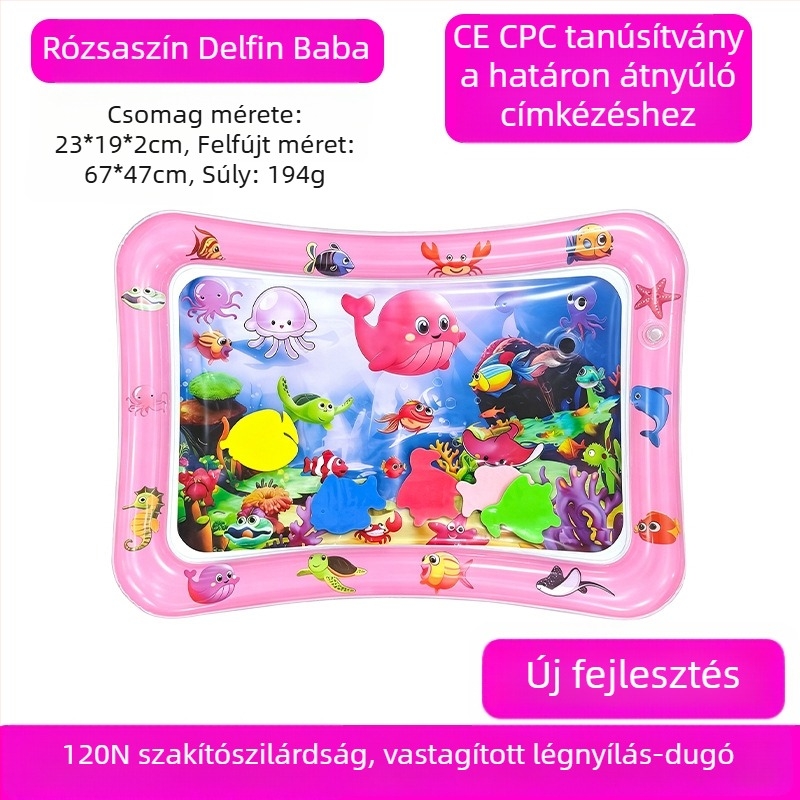 Négyszögletes Delfin baba hasizom-matrac – Felfújható PVC játékmatrac a kúszás és vízi játékokhoz