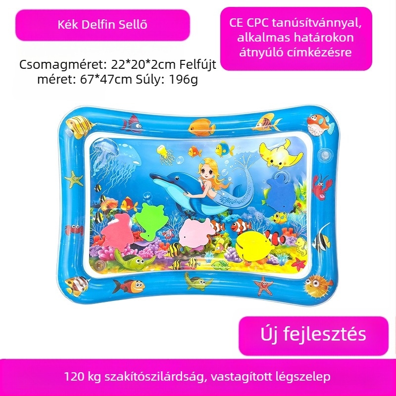 Négyszögletes Delfin baba hasizom-matrac – Felfújható PVC játékmatrac a kúszás és vízi játékokhoz
