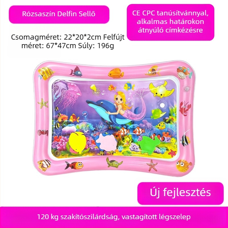 Négyszögletes Delfin baba hasizom-matrac – Felfújható PVC játékmatrac a kúszás és vízi játékokhoz