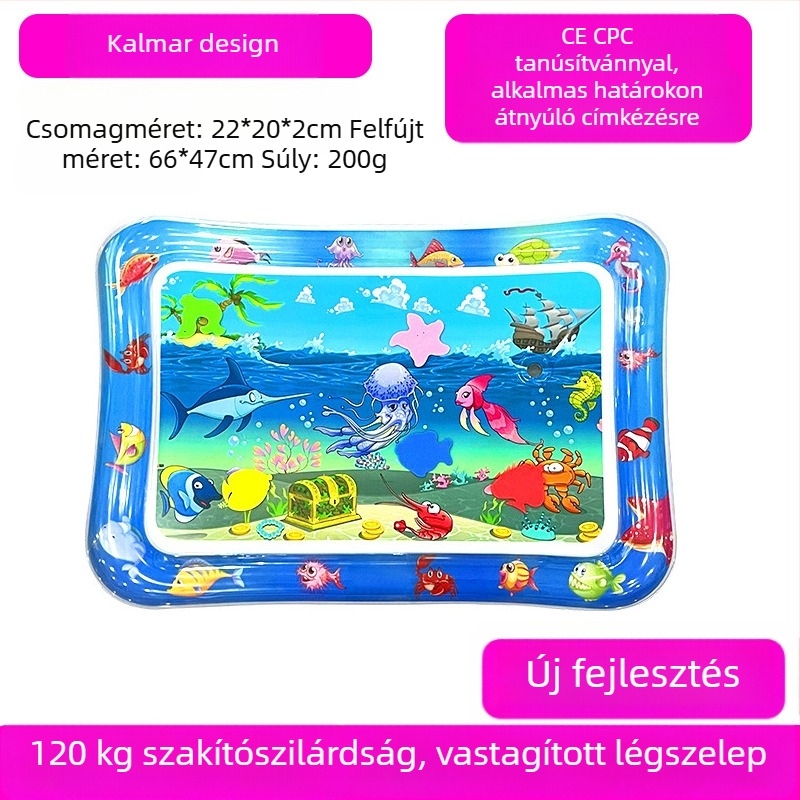 Négyszögletes Delfin baba hasizom-matrac – Felfújható PVC játékmatrac a kúszás és vízi játékokhoz