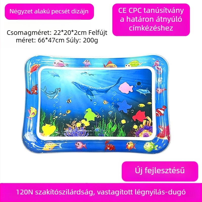 Négyszögletes Delfin baba hasizom-matrac – Felfújható PVC játékmatrac a kúszás és vízi játékokhoz