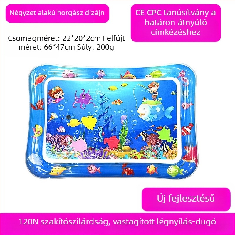 Négyszögletes Delfin baba hasizom-matrac – Felfújható PVC játékmatrac a kúszás és vízi játékokhoz