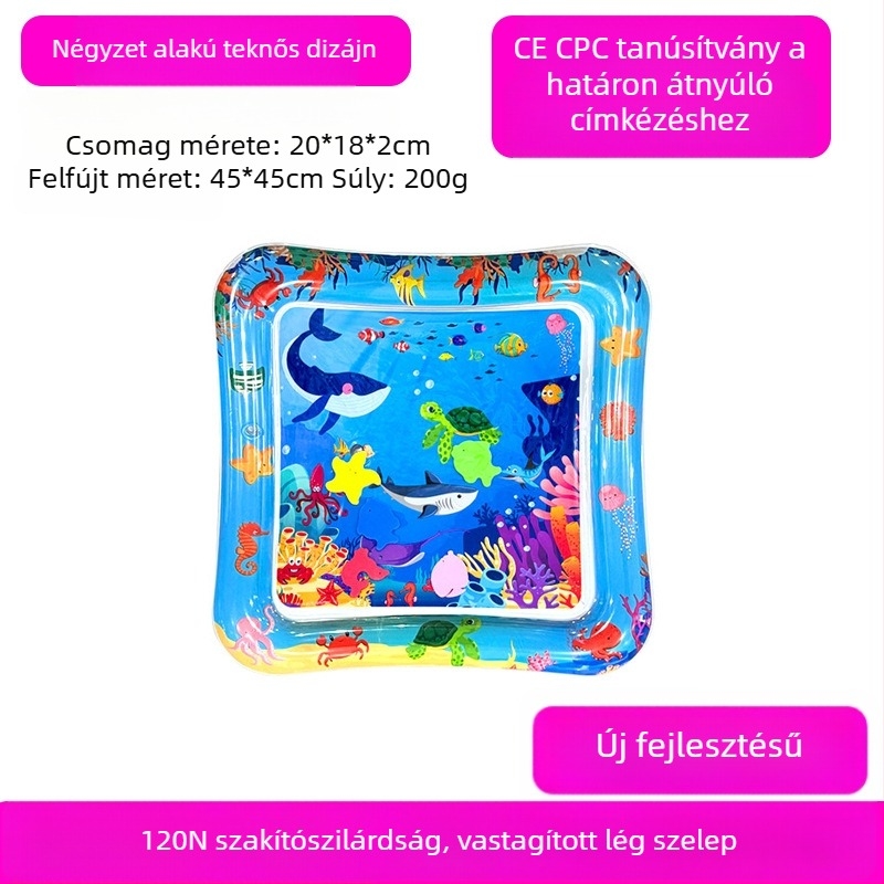 Négyszögletes Delfin baba hasizom-matrac – Felfújható PVC játékmatrac a kúszás és vízi játékokhoz