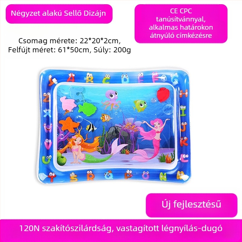 Négyszögletes Delfin baba hasizom-matrac – Felfújható PVC játékmatrac a kúszás és vízi játékokhoz