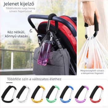 D alakú alumínium ötvözet karabiner, színes, kültéri használatra; sokoldalú akasztó cipőkhöz és babakocsikhoz