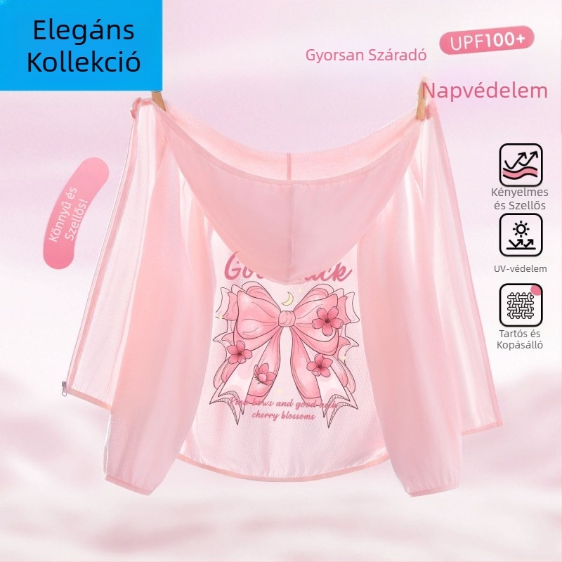 Lányoknak szóló napvédő kabát, Ice Silk anyagból, gyors száradású, kapucnival, nyárra