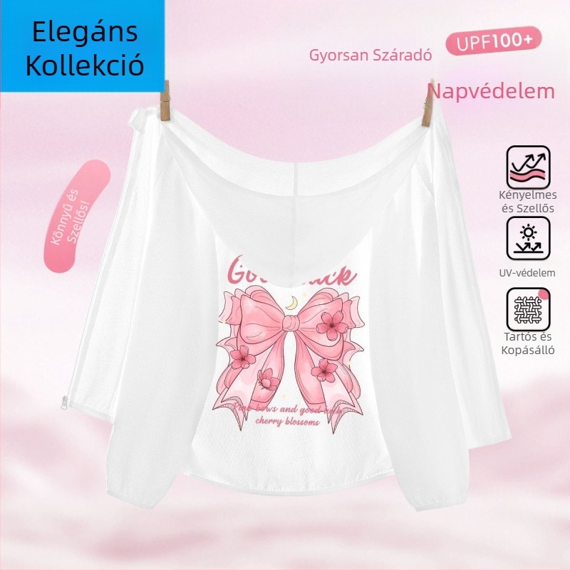 Lányoknak szóló napvédő kabát, Ice Silk anyagból, gyors száradású, kapucnival, nyárra