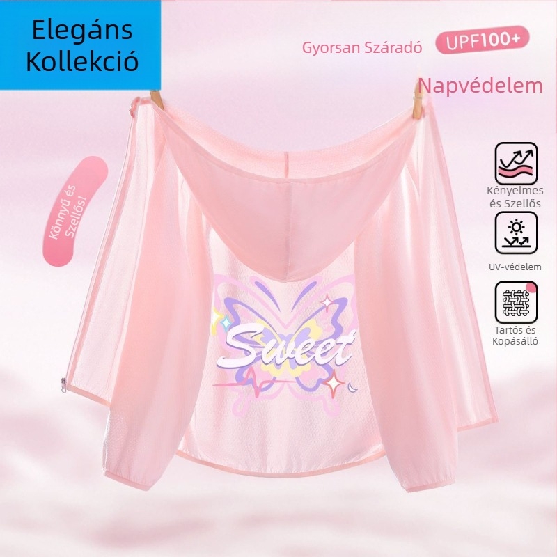 Lányoknak szóló napvédő kabát, Ice Silk anyagból, gyors száradású, kapucnival, nyárra