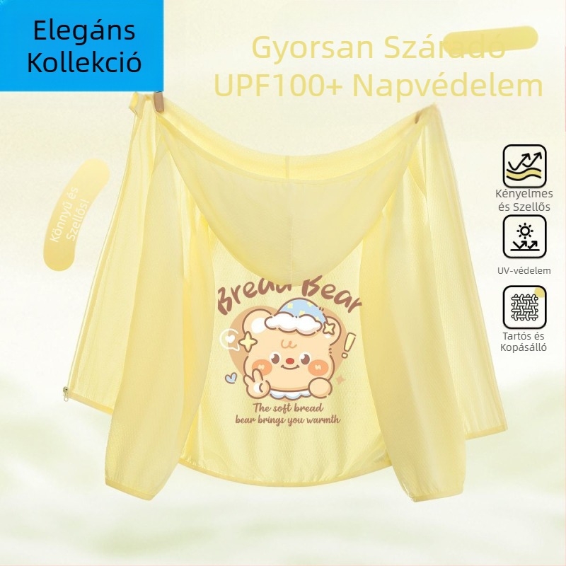 Lányoknak szóló napvédő kabát, Ice Silk anyagból, gyors száradású, kapucnival, nyárra