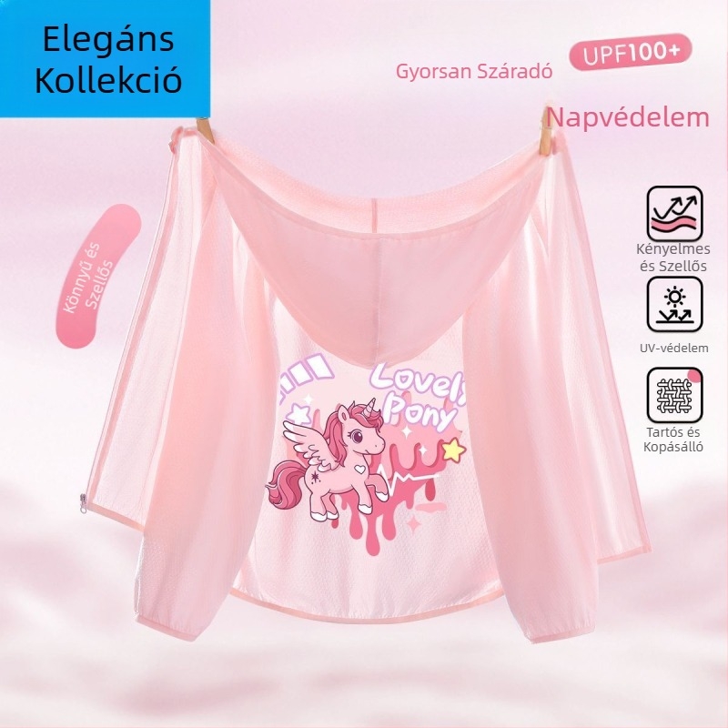 Lányoknak szóló napvédő kabát, Ice Silk anyagból, gyors száradású, kapucnival, nyárra