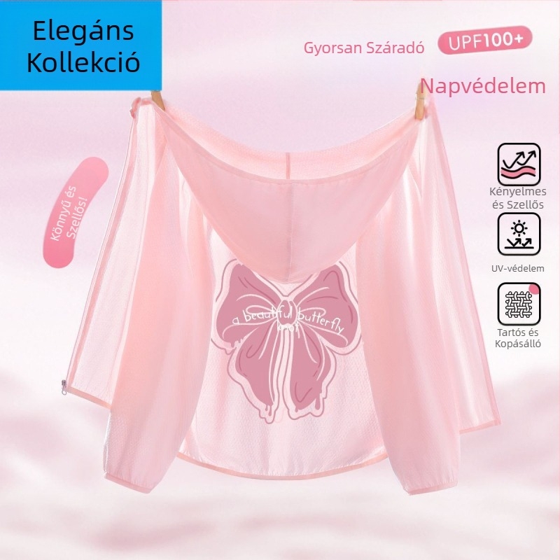 Lányoknak szóló napvédő kabát, Ice Silk anyagból, gyors száradású, kapucnival, nyárra
