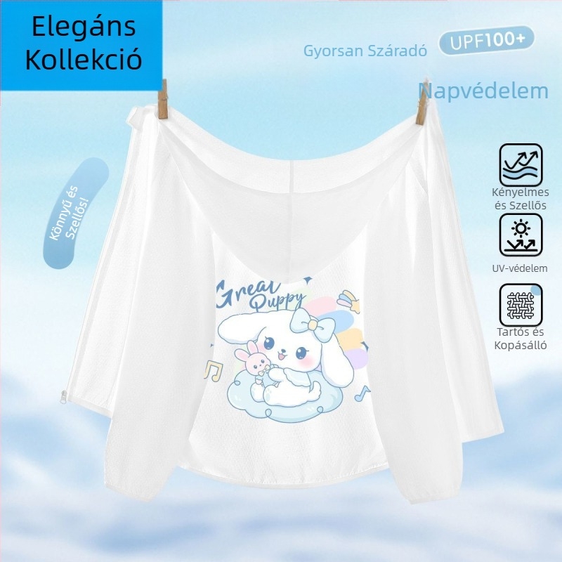 Lányoknak szóló napvédő kabát, Ice Silk anyagból, gyors száradású, kapucnival, nyárra